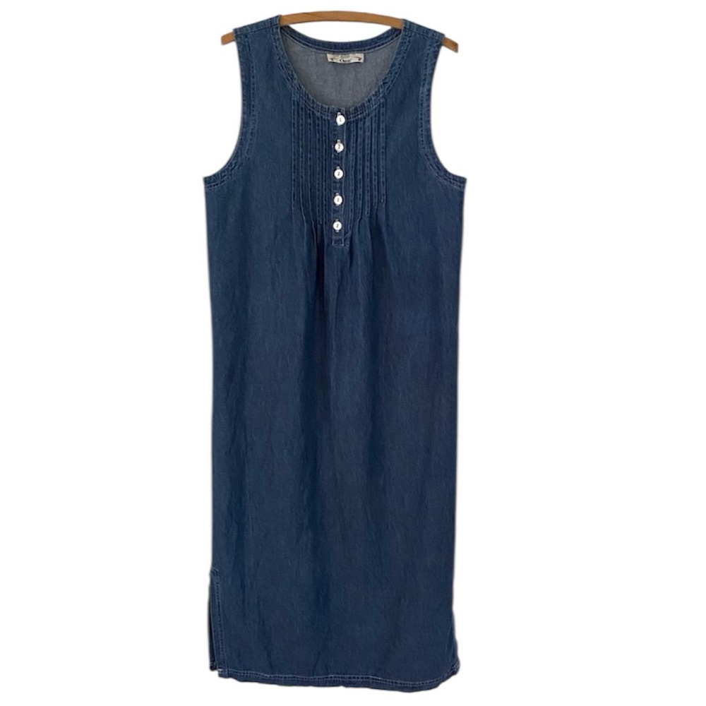 Orvis Pleated Bodice Sleeveless Denim Jumper Maxi Dress Women’s M  Vintage 90s